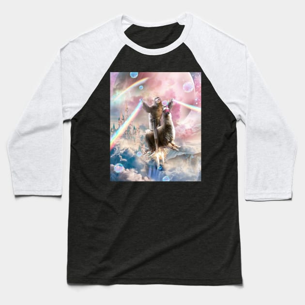Rainbow Laser Sloth On Llama Unicorn In Space Baseball T-Shirt by Random Galaxy